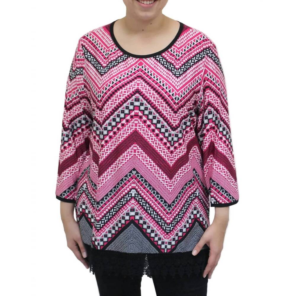 NEW N TOUCH women's chevron print top in pink